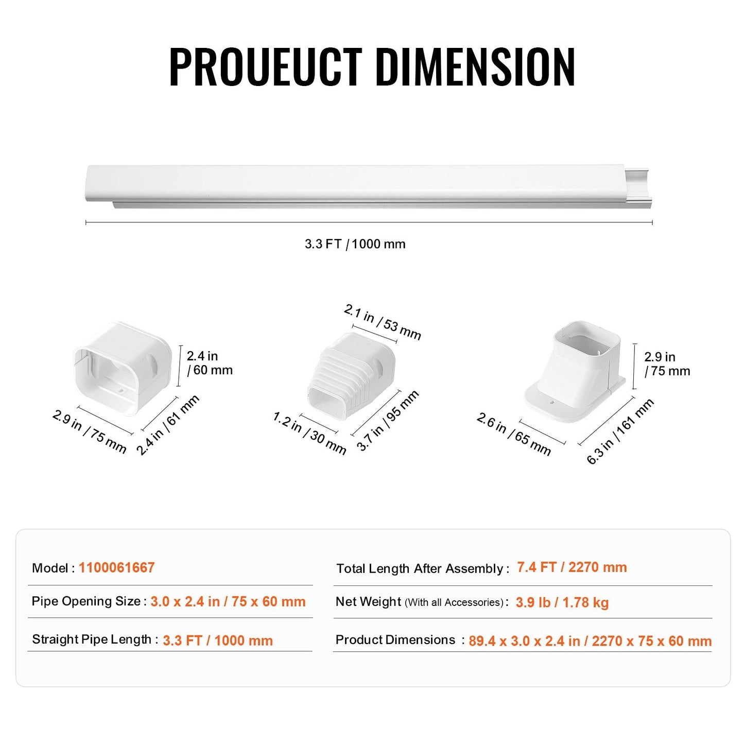 PVC Decorative Line Set Cover for Mini Split AC, 2.27m Long, Easy to Install