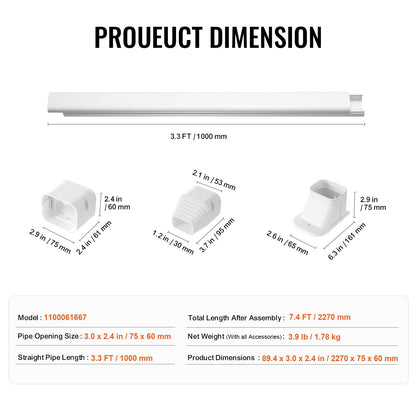 PVC Decorative Line Set Cover for Mini Split AC, 2.27m Long, Easy to Install