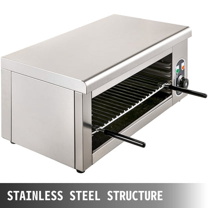 Electric Wall-Mounted Salamander Grill, Adjustable Grid, 2000W, Stainless Steel