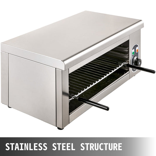 Electric Wall-Mounted Salamander Grill, Adjustable Grid, 2000W, Stainless Steel