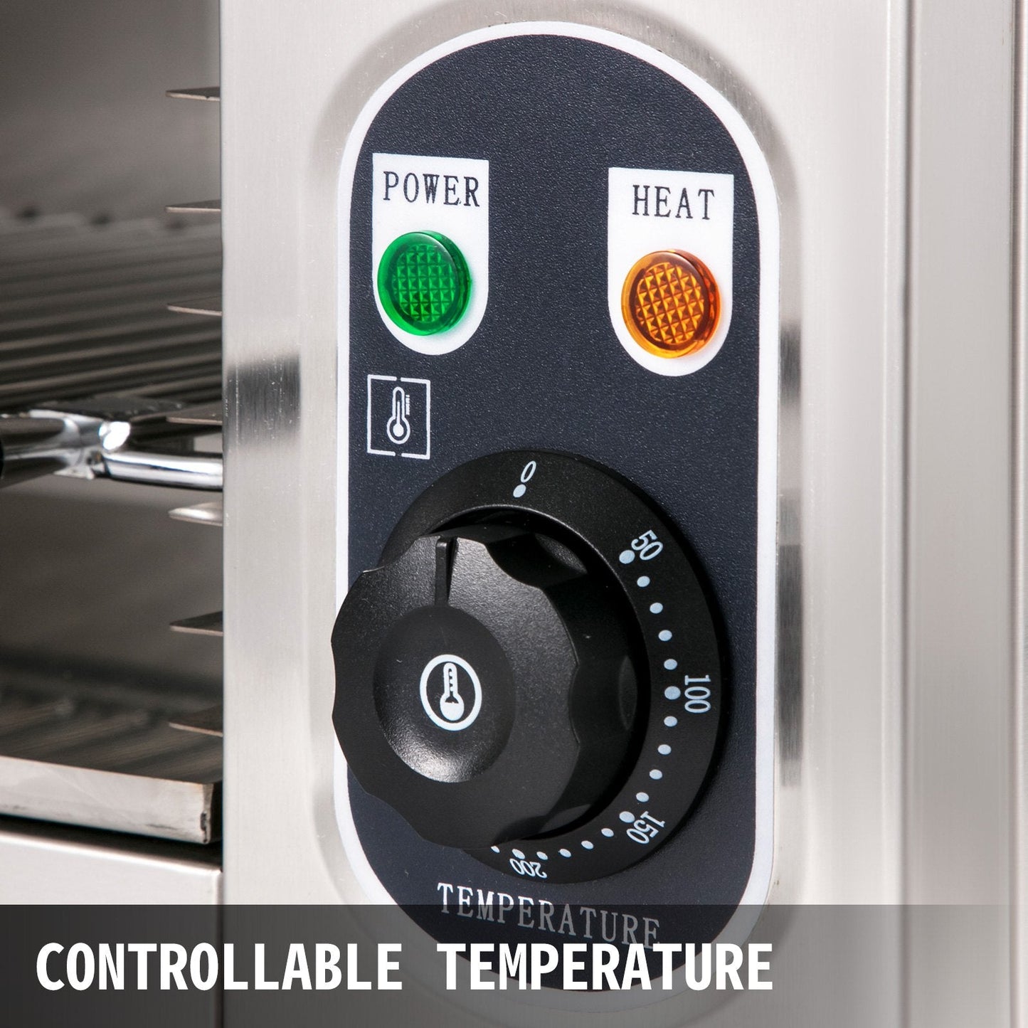 Electric Wall-Mounted Salamander Grill, Adjustable Grid, 2000W, Stainless Steel