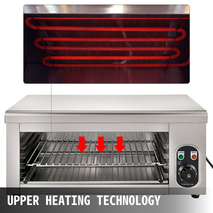 Electric Wall-Mounted Salamander Grill, Adjustable Grid, 2000W, Stainless Steel