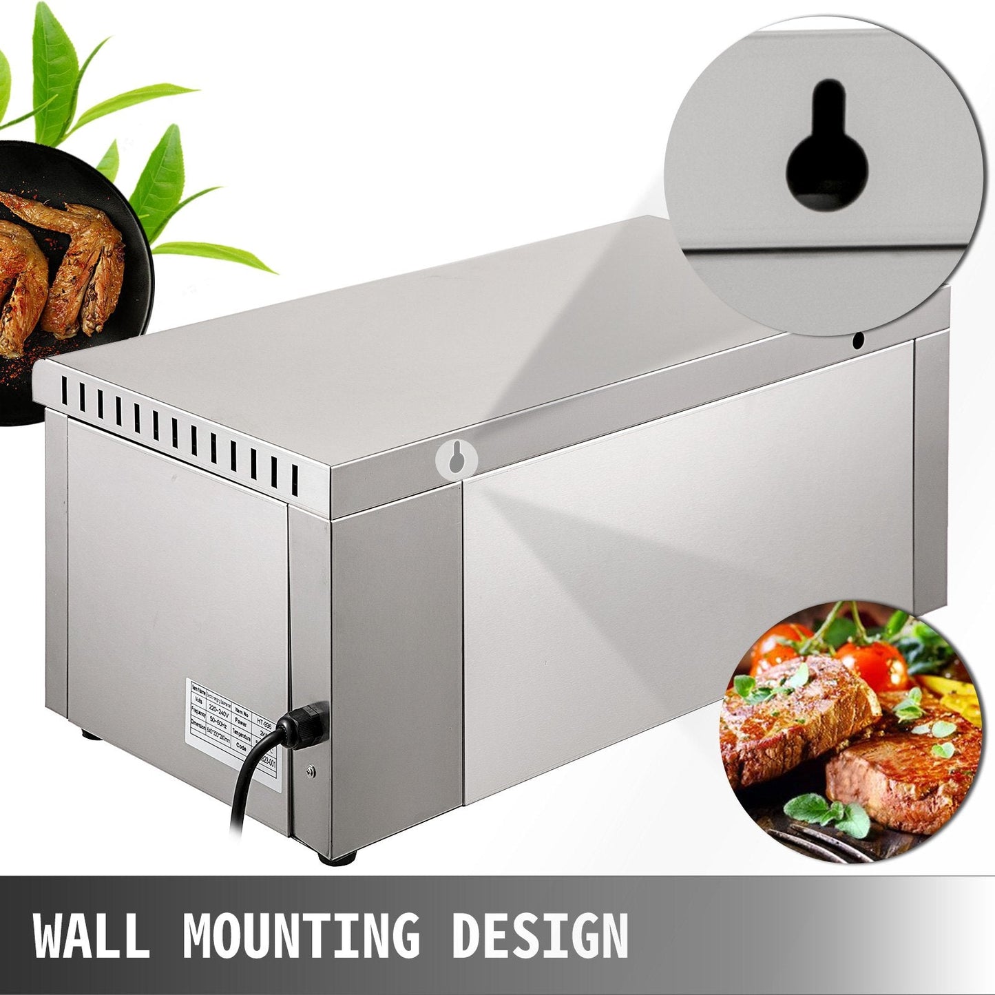 Electric Wall-Mounted Salamander Grill, Adjustable Grid, 2000W, Stainless Steel