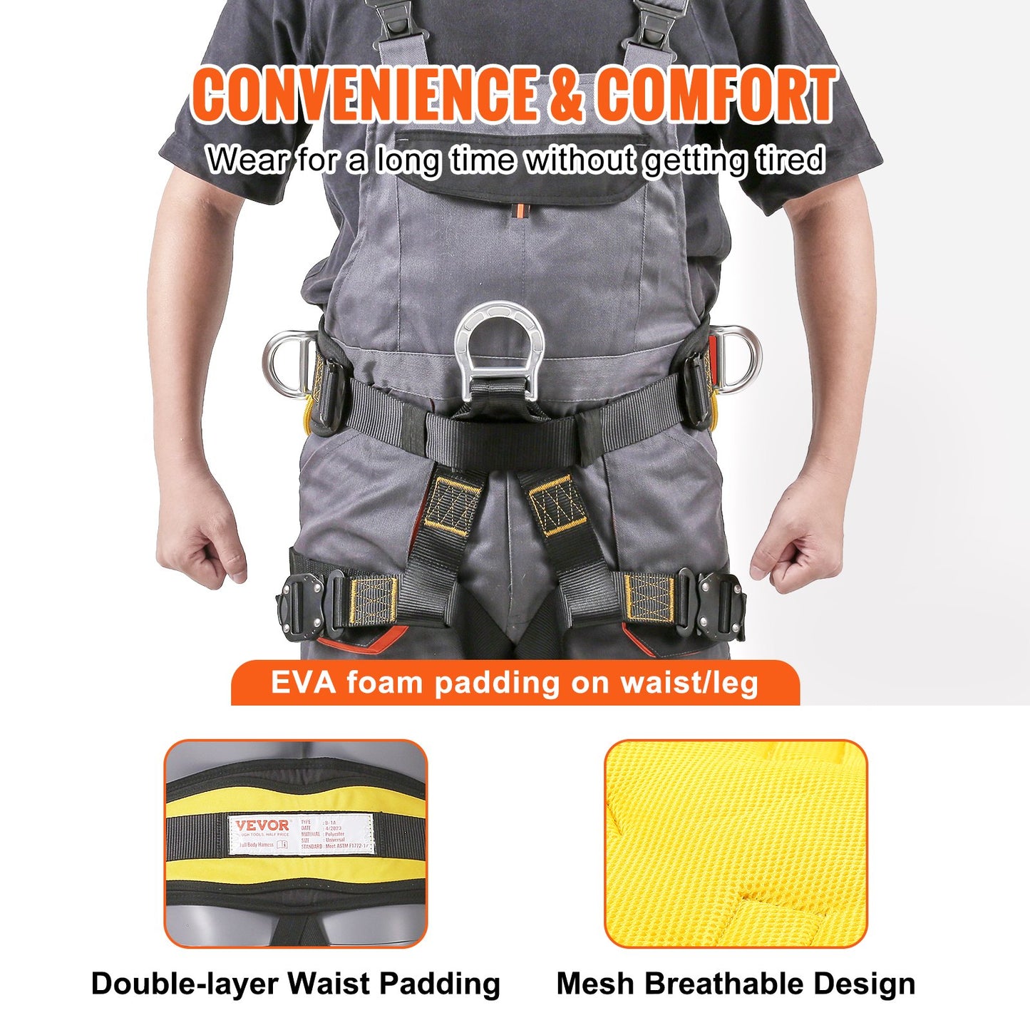 VEVOR Half Body Safety Harness Tree Climbing Harness Padding on Waist Leg 340 lb