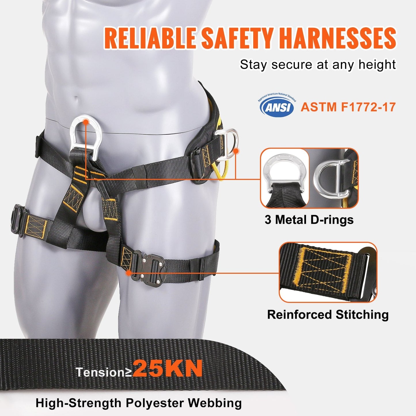 Adjustable Safety Harness for Climbing, Padded Waist & Leg, 154 kg Capacity