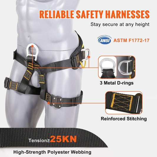 Adjustable Safety Harness for Climbing, Padded Waist & Leg, 154 kg Capacity