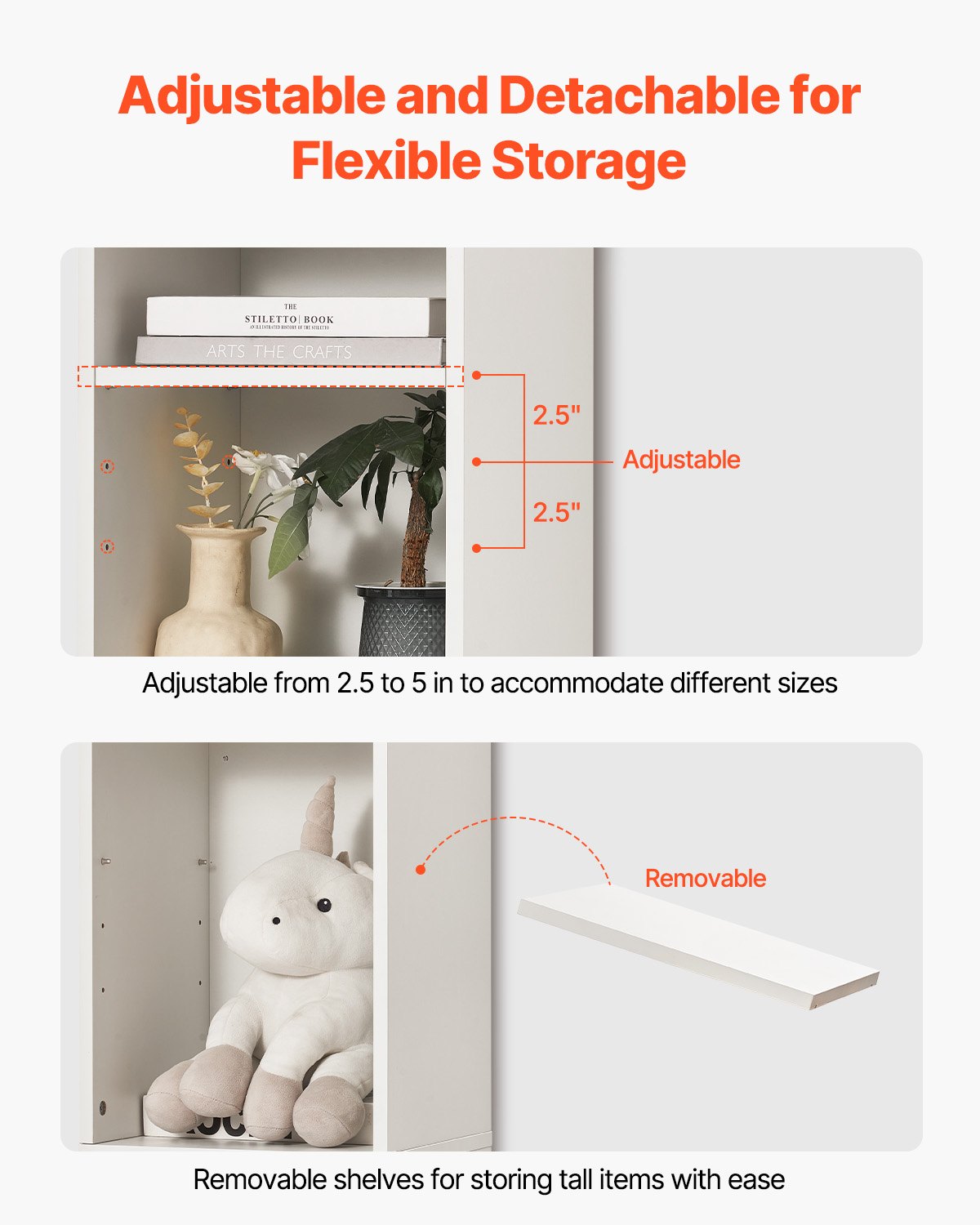 VEVOR 8-Tier Narrow Bookshelf 180cm Wooden Open Bookcase Adjustable Shelf White