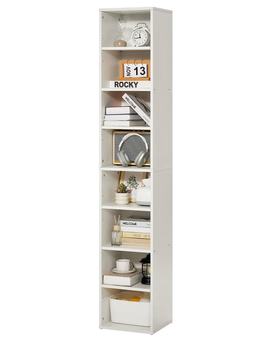 VEVOR 8-Tier Narrow Bookshelf 180cm Wooden Open Bookcase Adjustable Shelf White