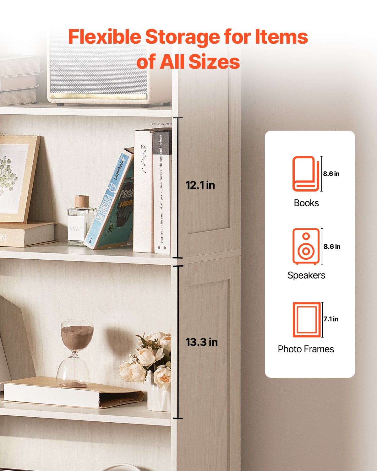 VEVOR 5-Tier Wide Bookshelf 173cm Wooden Freestanding Open Bookcase Shelf White