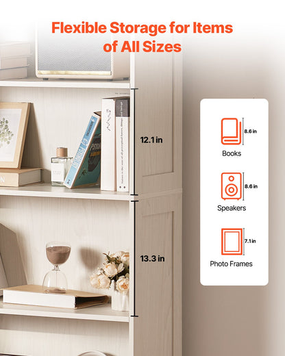 VEVOR 5-Tier Wide Bookshelf 173cm Wooden Freestanding Open Bookcase Shelf White