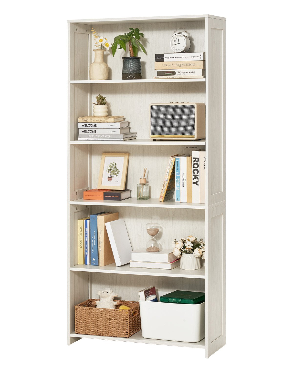 VEVOR 5-Tier Wide Bookshelf 173cm Wooden Freestanding Open Bookcase Shelf White