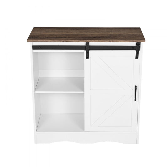 VEVOR Coffee Bar Cabinet 3-Tier Coffee Bar Table with Barn Doors Brown White