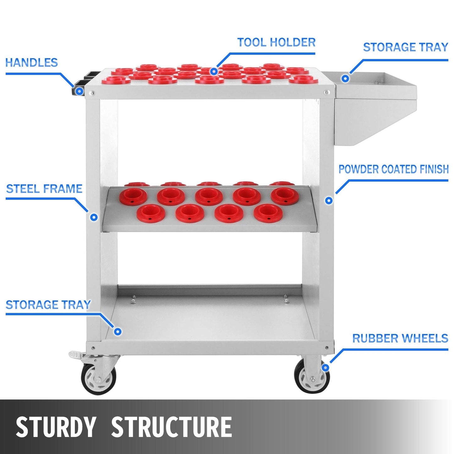 Heavy Duty CNC Tool Cart with 36 BT40 Holders, Steel, 90x45x90 cm, 25 kg