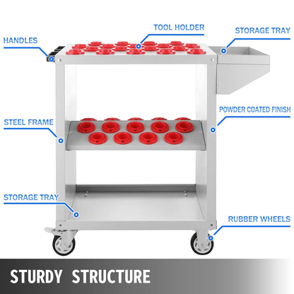 Heavy Duty CNC Tool Cart with 36 BT40 Holders, Steel, 90x45x90 cm, 25 kg