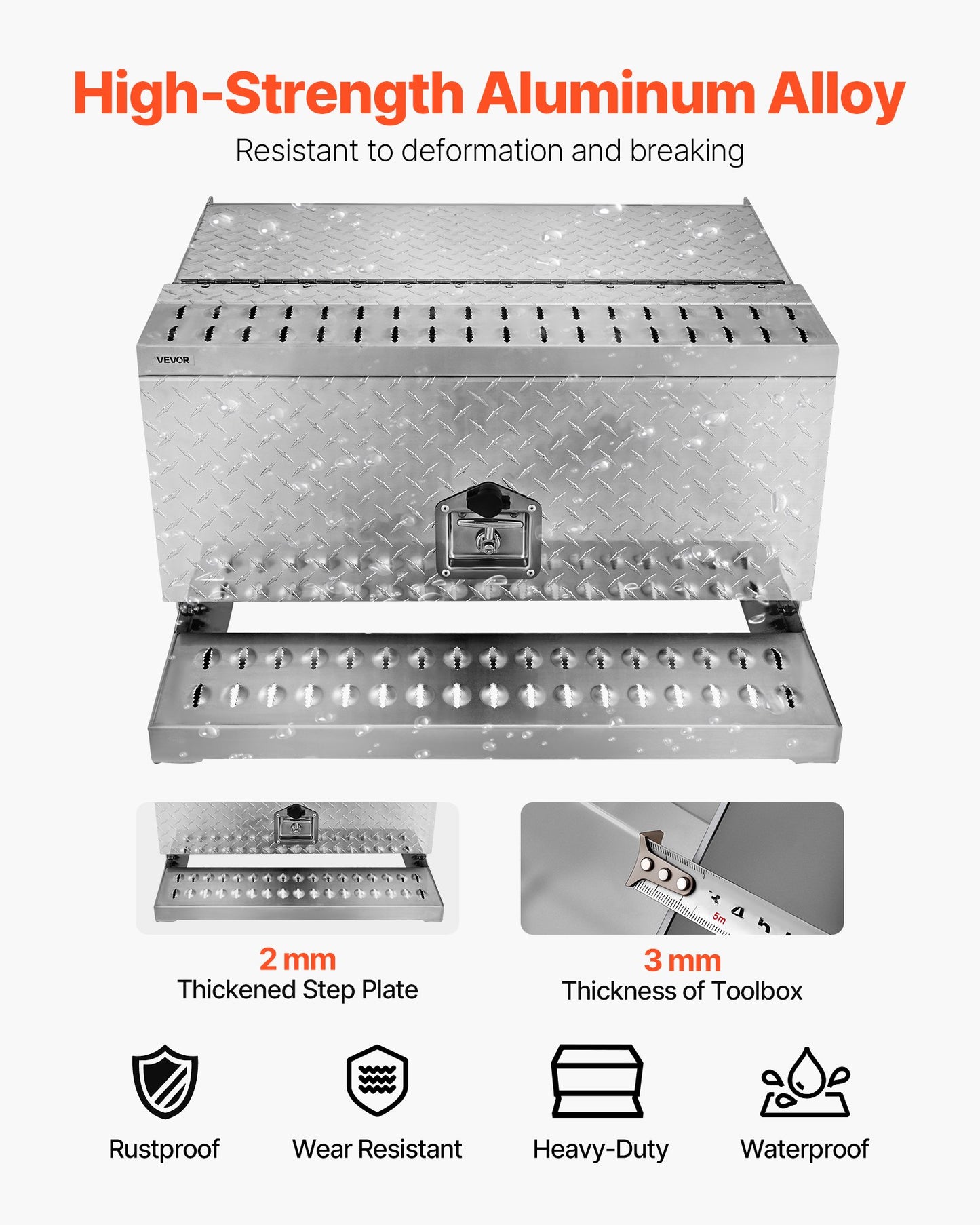 Semi-Truck Step Tool Box, 760 x 750 x 400 mm Heavy Duty Aluminum Diamond Plate Toolbox, Waterproof Cab Entry Step Storage Box with T-Handle Lock & Keys for Flatbed, Crane, and Semi Trucks