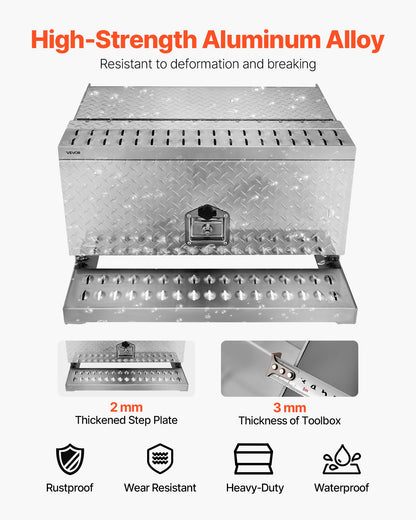 Semi-Truck Step Tool Box, 760 x 750 x 400 mm Heavy Duty Aluminum Diamond Plate Toolbox, Waterproof Cab Entry Step Storage Box with T-Handle Lock & Keys for Flatbed, Crane, and Semi Trucks