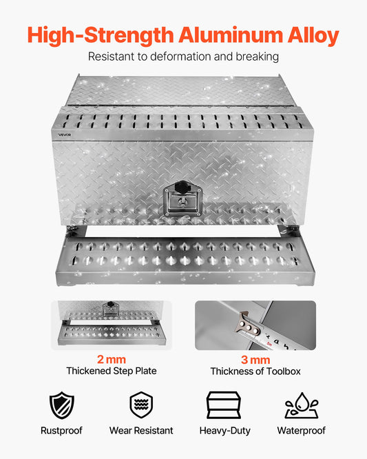 Semi-Truck Step Tool Box, 760 x 750 x 400 mm Heavy Duty Aluminum Diamond Plate Toolbox, Waterproof Cab Entry Step Storage Box with T-Handle Lock & Keys for Flatbed, Crane, and Semi Trucks