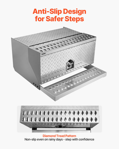 Semi-Truck Step Tool Box, 760 x 750 x 400 mm Heavy Duty Aluminum Diamond Plate Toolbox, Waterproof Cab Entry Step Storage Box with T-Handle Lock & Keys for Flatbed, Crane, and Semi Trucks