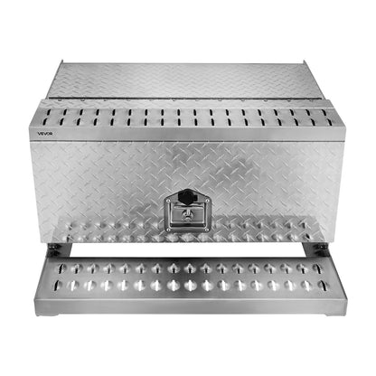 Semi-Truck Step Tool Box, 760 x 750 x 400 mm Heavy Duty Aluminum Diamond Plate Toolbox, Waterproof Cab Entry Step Storage Box with T-Handle Lock & Keys for Flatbed, Crane, and Semi Trucks