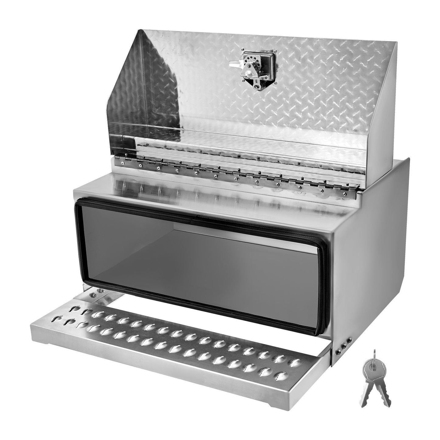 Semi-Truck Step Tool Box, 760 x 750 x 400 mm Heavy Duty Aluminum Diamond Plate Toolbox, Waterproof Cab Entry Step Storage Box with T-Handle Lock & Keys for Flatbed, Crane, and Semi Trucks