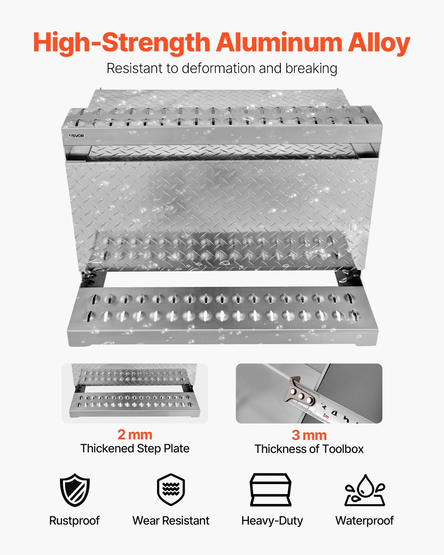 Semi-Truck Step Tool Box, 790 x 770 x 485 mm Heavy Duty Aluminum Diamond Plate Toolbox, Waterproof Cab Entry Step Storage Box with Shock-Absorbing Latch for Flatbed, Crane, and Semi Trucks