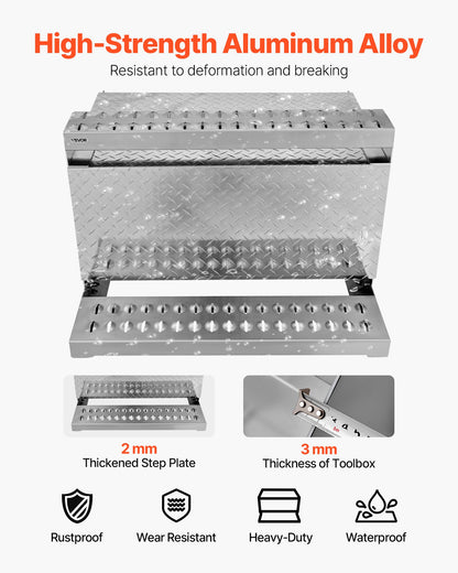 Semi-Truck Step Tool Box, 790 x 770 x 485 mm Heavy Duty Aluminum Diamond Plate Toolbox, Waterproof Cab Entry Step Storage Box with Shock-Absorbing Latch for Flatbed, Crane, and Semi Trucks