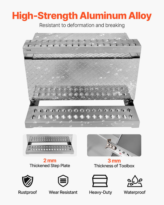 Semi-Truck Step Tool Box, 790 x 770 x 485 mm Heavy Duty Aluminum Diamond Plate Toolbox, Waterproof Cab Entry Step Storage Box with Shock-Absorbing Latch for Flatbed, Crane, and Semi Trucks