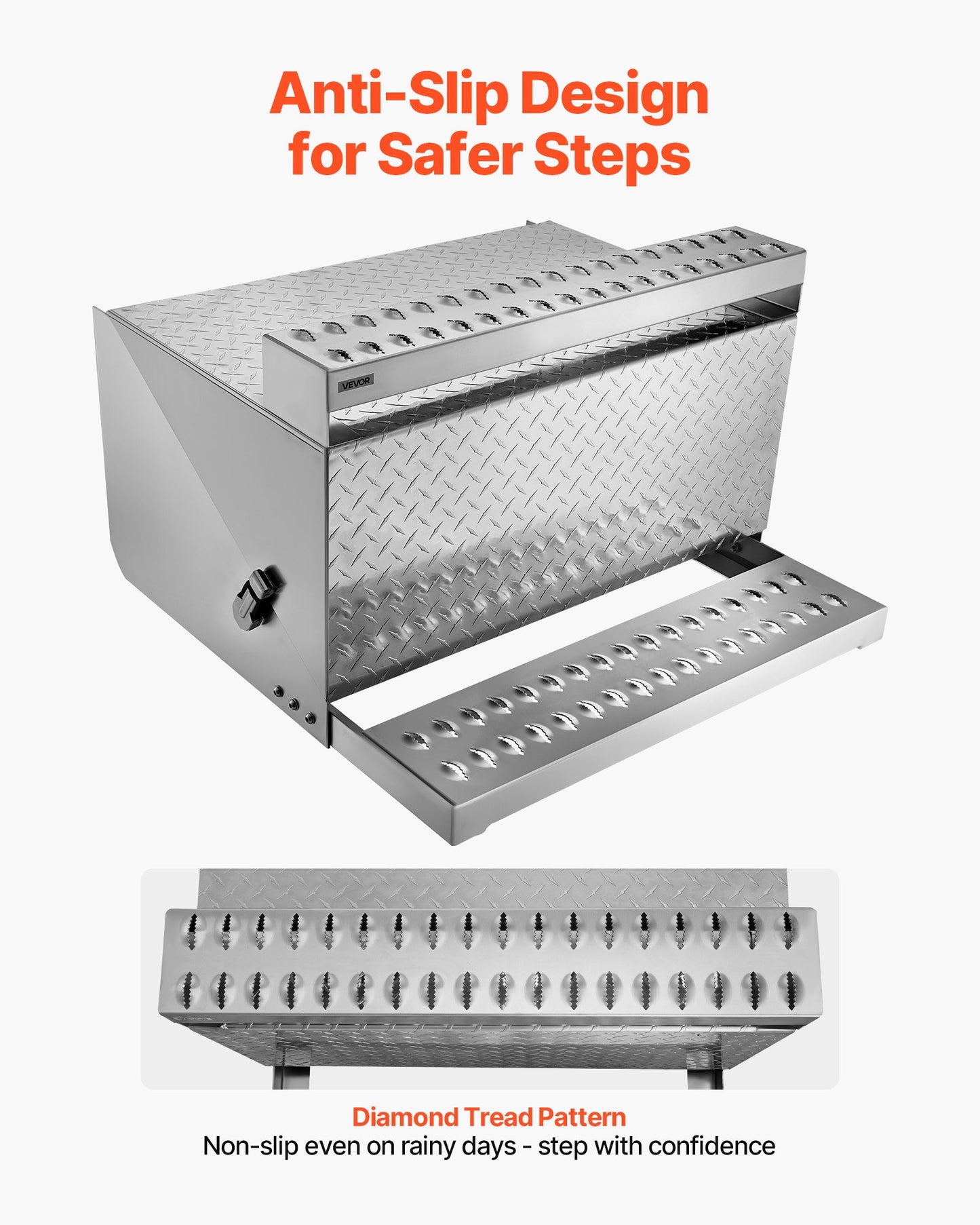Semi-Truck Step Tool Box, 790 x 770 x 485 mm Heavy Duty Aluminum Diamond Plate Toolbox, Waterproof Cab Entry Step Storage Box with Shock-Absorbing Latch for Flatbed, Crane, and Semi Trucks