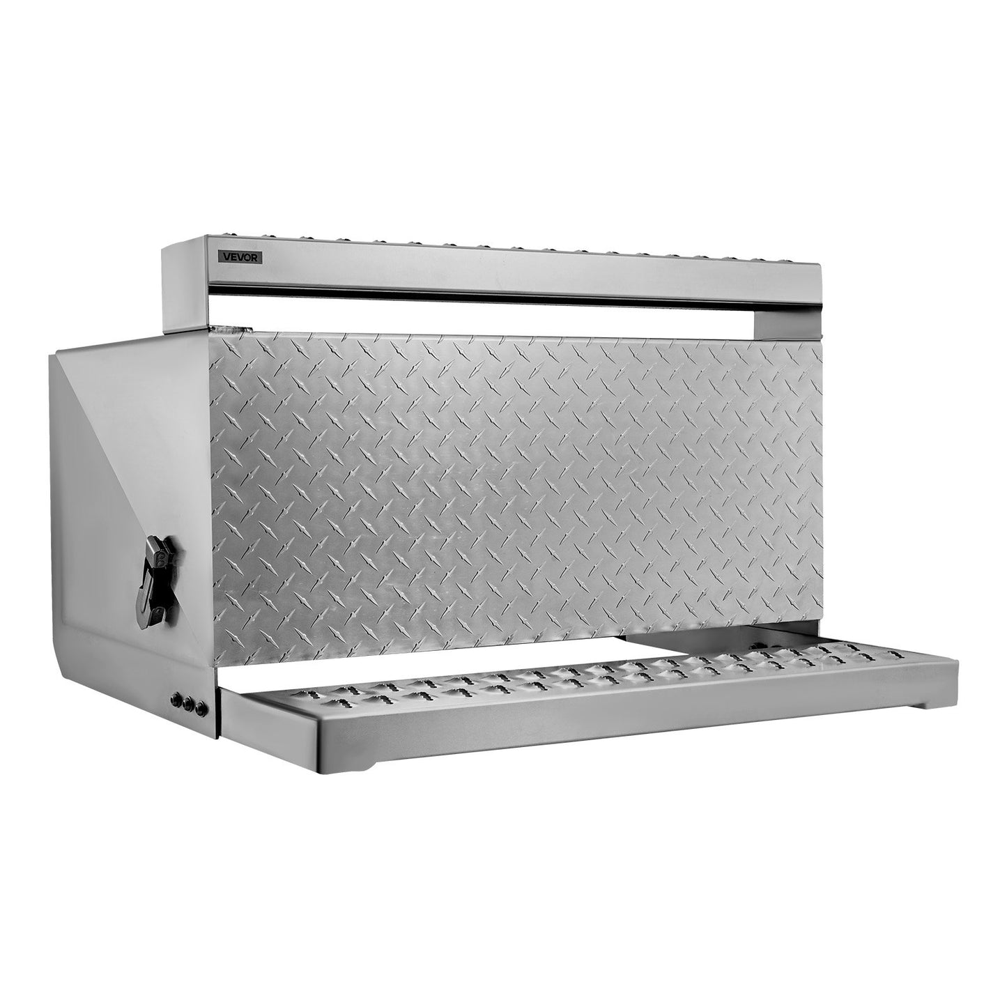 Semi-Truck Step Tool Box, 790 x 770 x 485 mm Heavy Duty Aluminum Diamond Plate Toolbox, Waterproof Cab Entry Step Storage Box with Shock-Absorbing Latch for Flatbed, Crane, and Semi Trucks