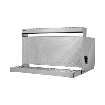Semi-Truck Step Tool Box, 790 x 770 x 485 mm Heavy Duty Aluminum Diamond Plate Toolbox, Waterproof Cab Entry Step Storage Box with Shock-Absorbing Latch for Flatbed, Crane, and Semi Trucks