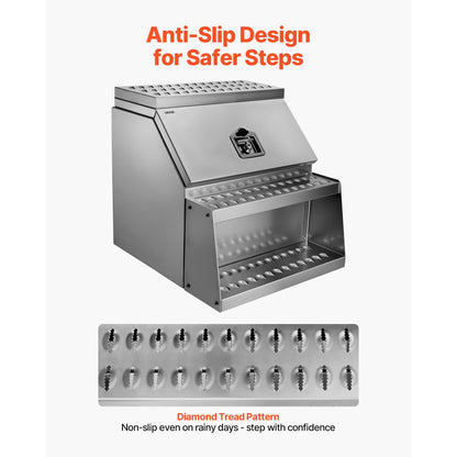 Semi-Truck Step Tool Box, 610 x 695 x 645 mm Heavy Duty Aluminum Toolbox Side Mount, Waterproof Side Storage Saddle Step Box with T-Handle Lock & Keys for Semi Trucks, Flatbed Trailers