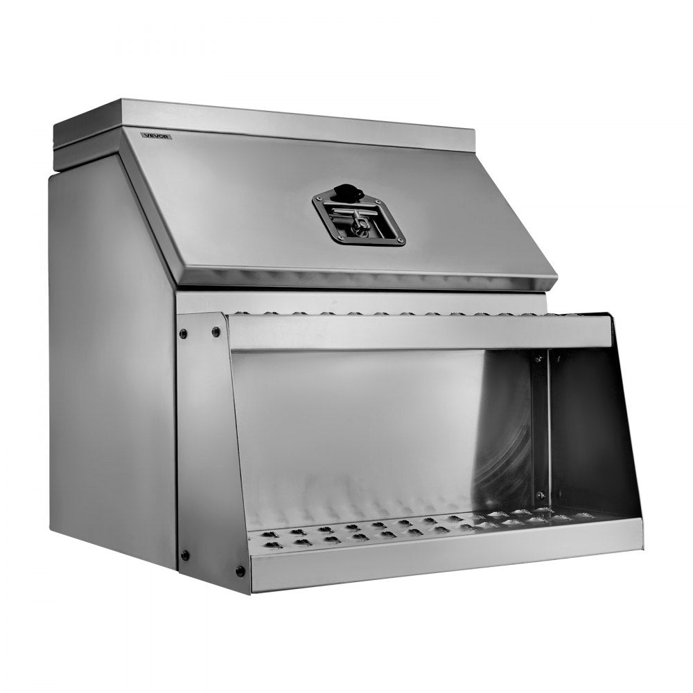 Semi-Truck Step Tool Box, 610 x 695 x 645 mm Heavy Duty Aluminum Toolbox Side Mount, Waterproof Side Storage Saddle Step Box with T-Handle Lock & Keys for Semi Trucks, Flatbed Trailers