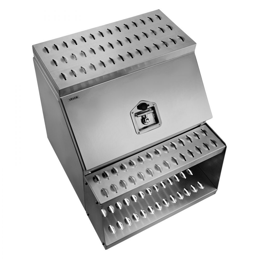 Semi-Truck Step Tool Box, 610 x 695 x 645 mm Heavy Duty Aluminum Toolbox Side Mount, Waterproof Side Storage Saddle Step Box with T-Handle Lock & Keys for Semi Trucks, Flatbed Trailers