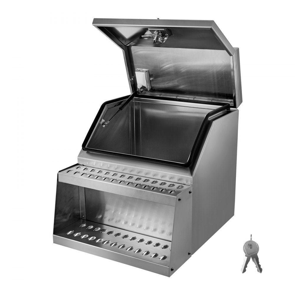 Semi-Truck Step Tool Box, 610 x 695 x 645 mm Heavy Duty Aluminum Toolbox Side Mount, Waterproof Side Storage Saddle Step Box with T-Handle Lock & Keys for Semi Trucks, Flatbed Trailers