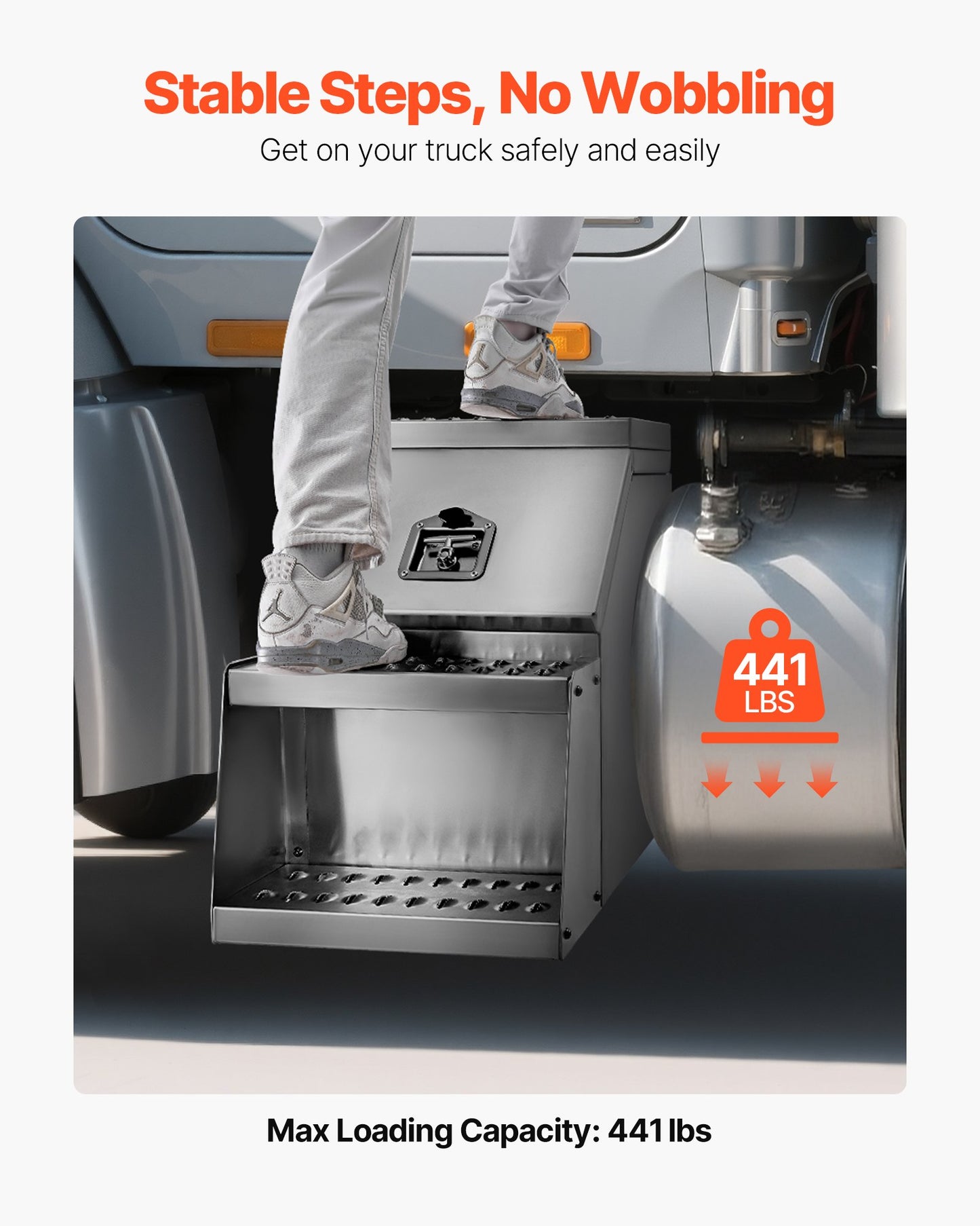 Semi-Truck Step Tool Box, 457 x 695 x 645 mm Heavy Duty Aluminum Toolbox Side Mount, Waterproof Side Storage Saddle Step Box with T-Handle Lock & Keys for Semi Trucks, Flatbed Trailers