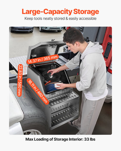 Semi-Truck Step Tool Box, 457 x 695 x 645 mm Heavy Duty Aluminum Toolbox Side Mount, Waterproof Side Storage Saddle Step Box with T-Handle Lock & Keys for Semi Trucks, Flatbed Trailers