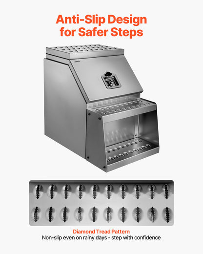 Semi-Truck Step Tool Box, 457 x 695 x 645 mm Heavy Duty Aluminum Toolbox Side Mount, Waterproof Side Storage Saddle Step Box with T-Handle Lock & Keys for Semi Trucks, Flatbed Trailers