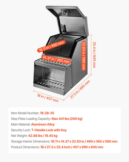 Semi-Truck Step Tool Box, 457 x 695 x 645 mm Heavy Duty Aluminum Toolbox Side Mount, Waterproof Side Storage Saddle Step Box with T-Handle Lock & Keys for Semi Trucks, Flatbed Trailers