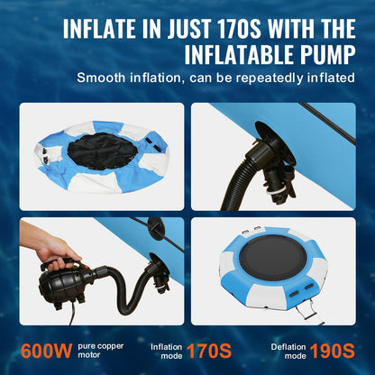 Inflatable Water Trampoline, 3.1m Bounce Platform with Ladder & Air Pump