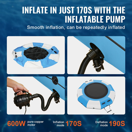 Inflatable Water Trampoline, 3.1m Bounce Platform with Ladder & Air Pump