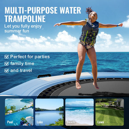 Inflatable Water Trampoline, 3.1m Bounce Platform with Ladder & Air Pump