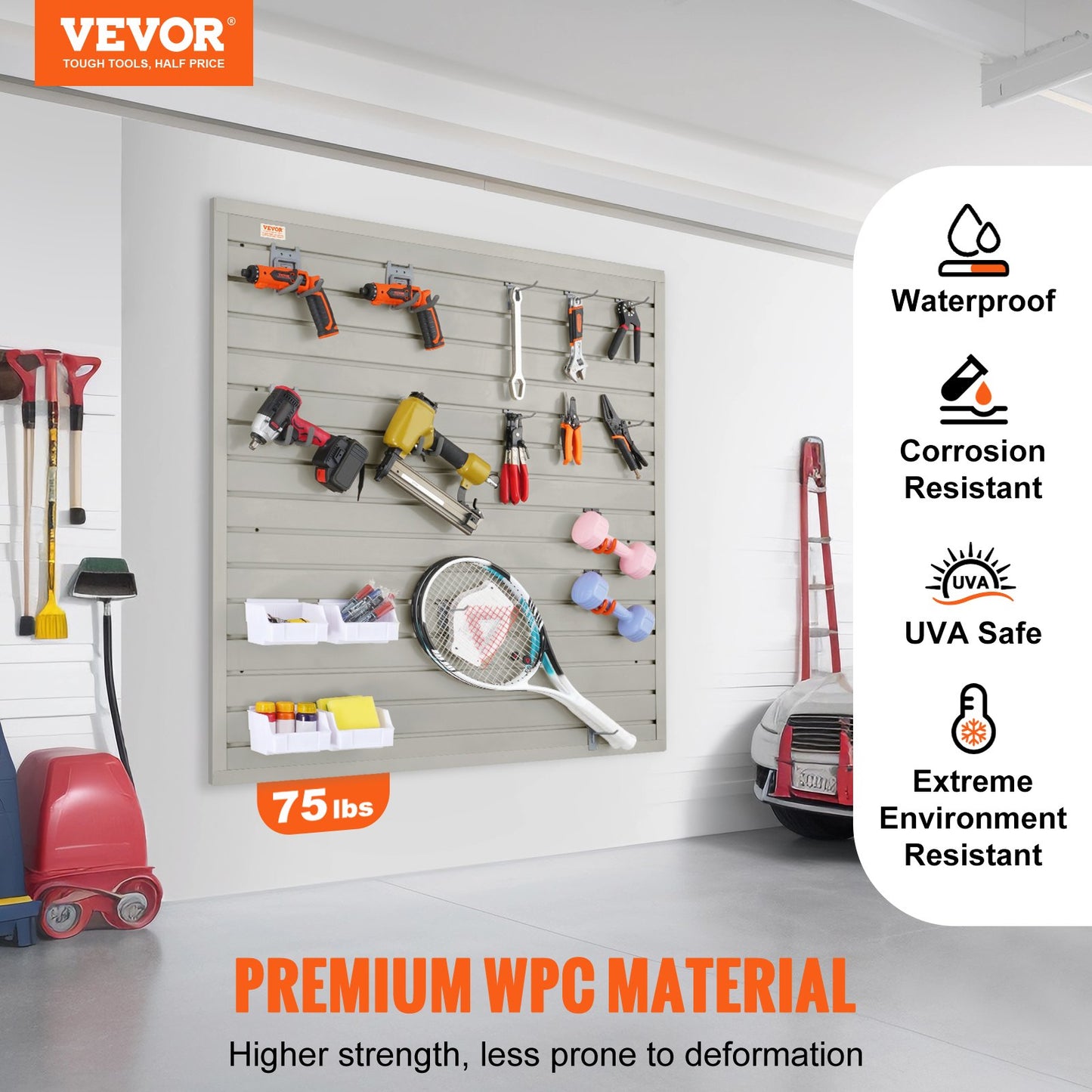 VEVOR Slatwall Panels, 121.9 x 30.48 cm Gray Garage Wall Panels (Set of 4 Panels),