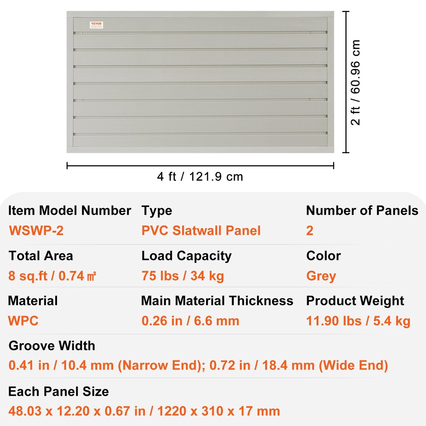 Gray Slatwall Panels for Garage and Retail - Set of 2, 122 x 31 cm