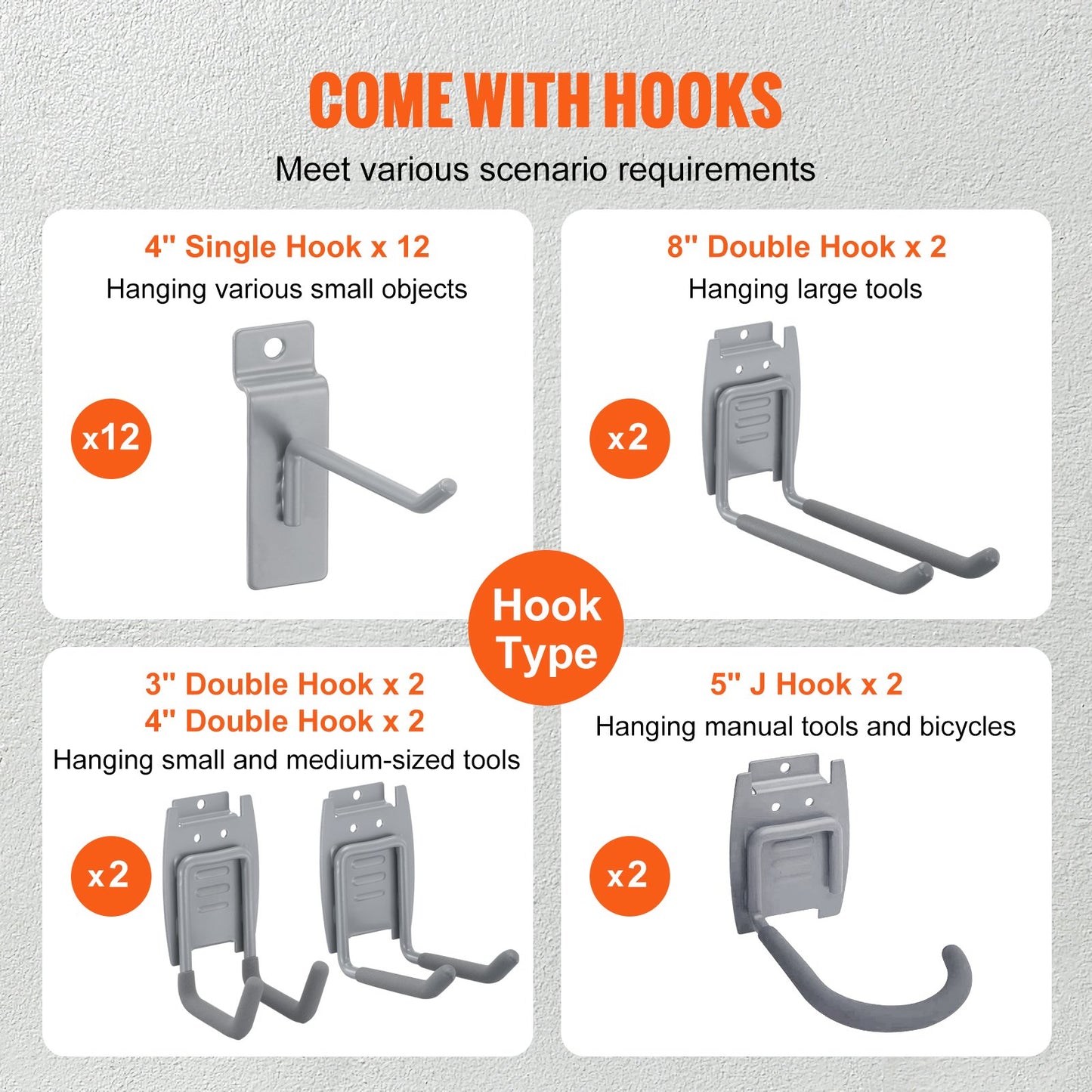 VEVOR Slatwall Panels with Hooks, 121.9 x 30.48 cm Gray Garage Wall Panels (Set