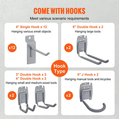 VEVOR Slatwall Panels with Hooks, 121.9 x 30.48 cm Gray Garage Wall Panels (Set