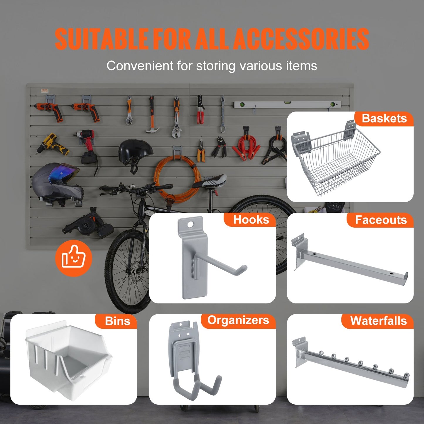 VEVOR Slatwall Panels with Hooks, 121.9 x 30.48 cm Gray Garage Wall Panels (Set