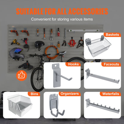 Gray Garage Slatwall Panels with Hooks, 122 x 31 cm, Heavy Duty Storage Set