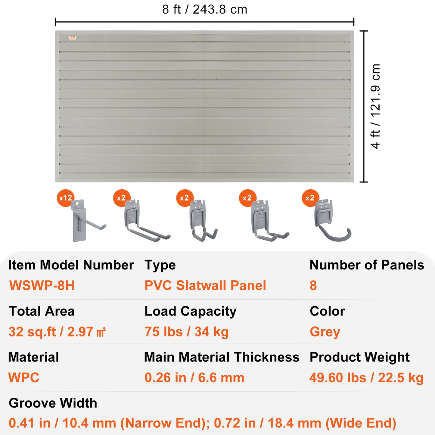 VEVOR Slatwall Panels with Hooks, 121.9 x 30.48 cm Gray Garage Wall Panels (Set