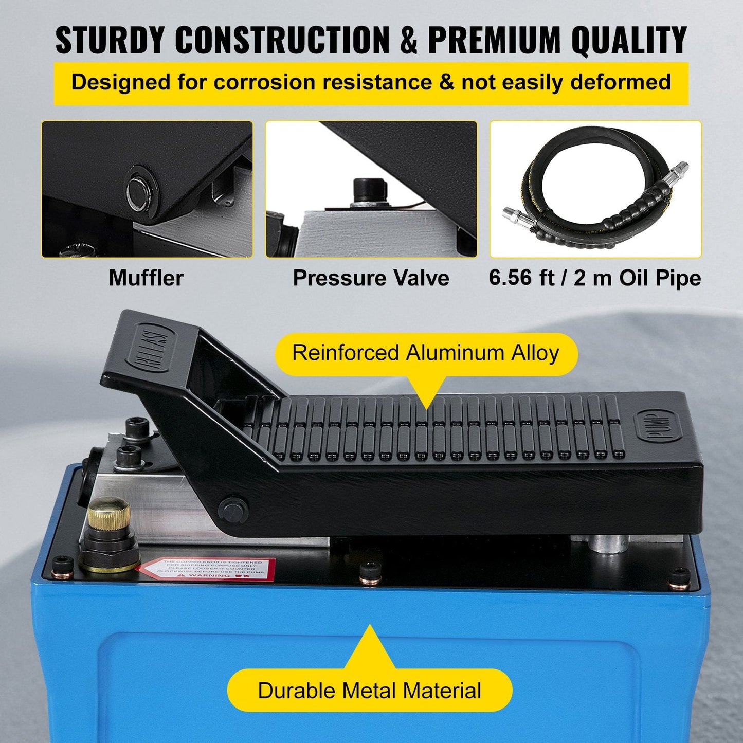 Air Hydraulic Pump with Foot Pedal, 10000 PSI, 1.6L Reservoir, 2m Hose
