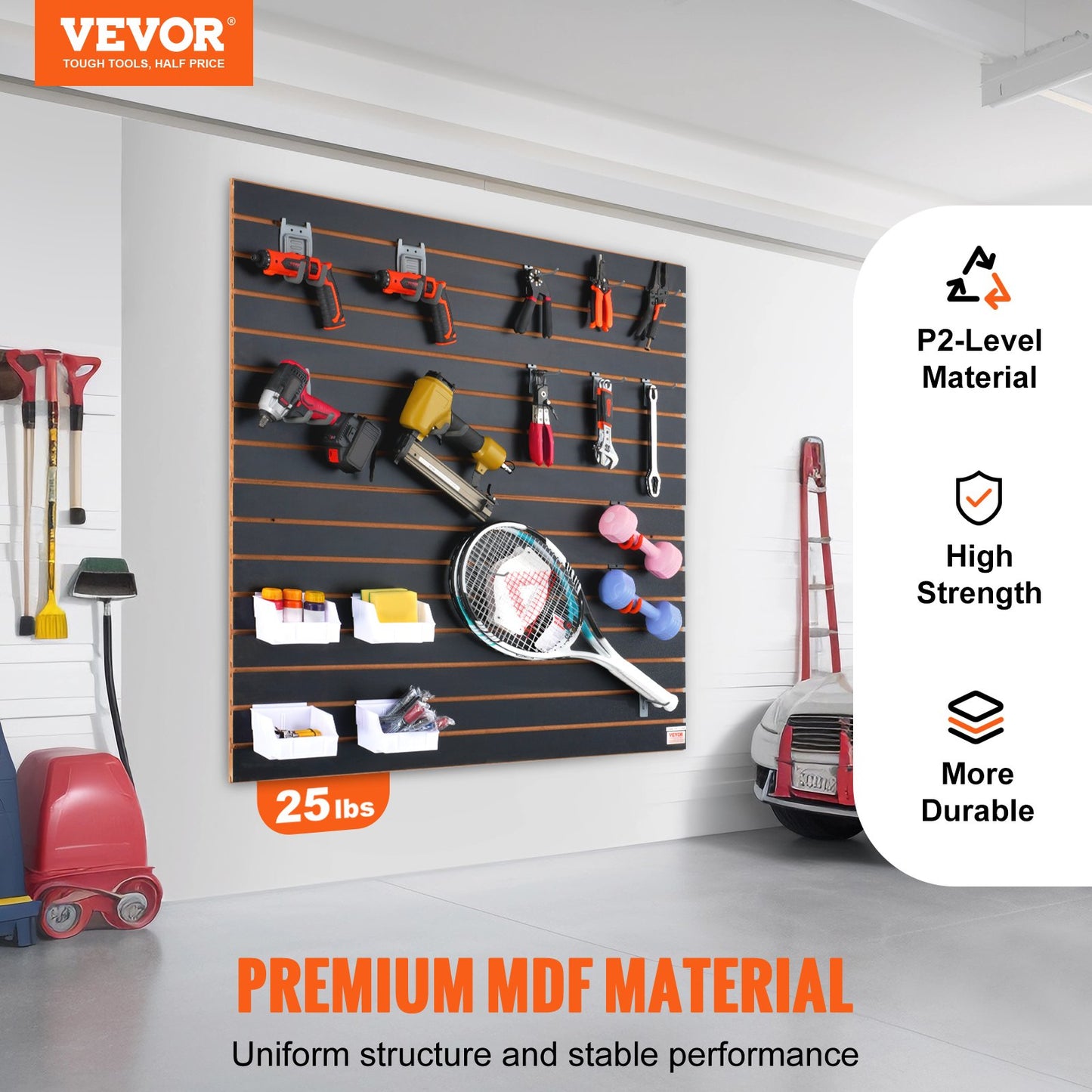 VEVOR Slatwall Panels, 4 ft x 2 ft Black Garage Wall Panels 24"H x 48"L (Set of